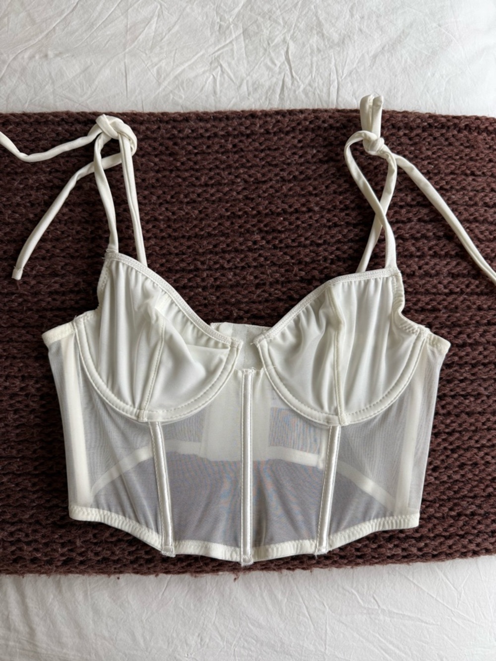 White Mesh Underwire Bustier Crop Top